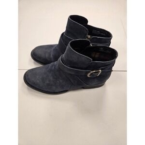 Born Kerri Navy Blue Distressed Suede Ankle Boots Buckle Strap Womens 6.5 F11404